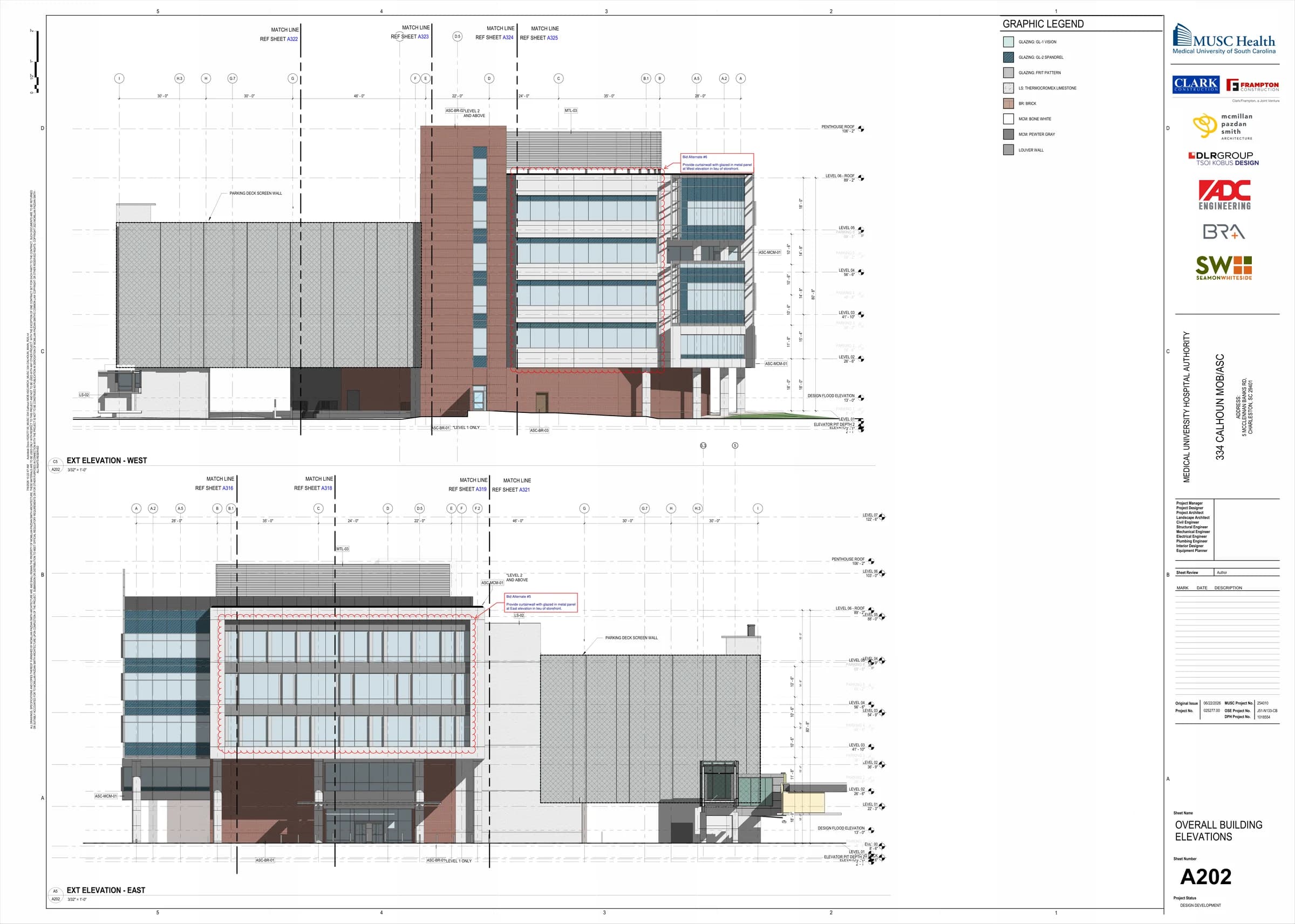 Overall building elevations, bid alternates 5 and 6