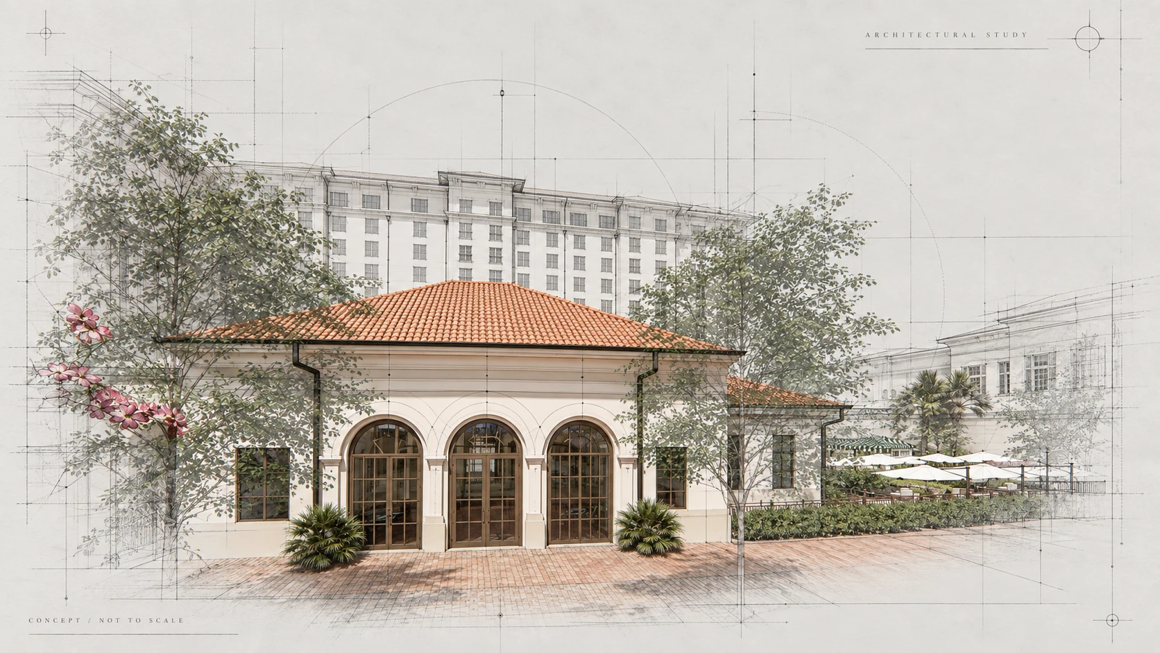 411 Meeting Street — arched pavilion, blueprint study