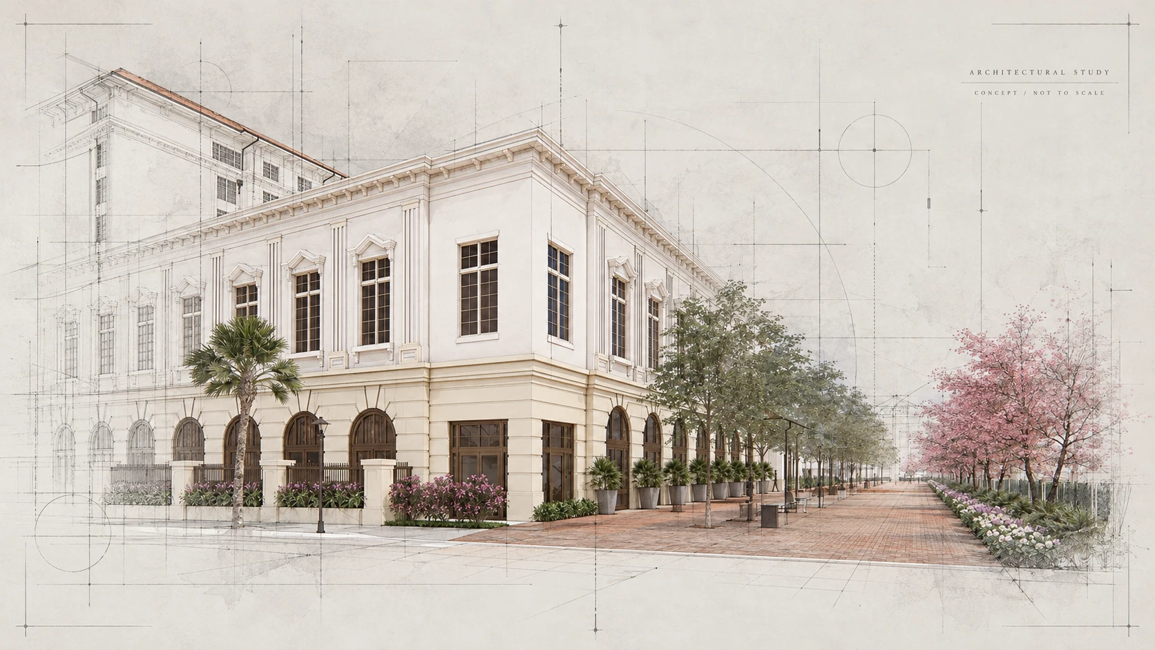 411 Meeting Street — corner & promenade, blueprint study