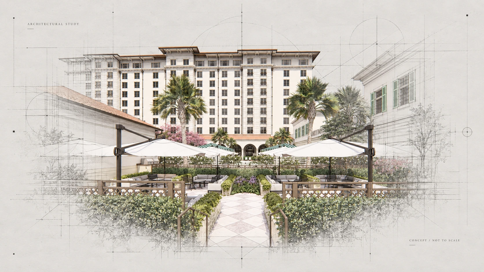 411 Meeting Street — courtyard entrance, blueprint study