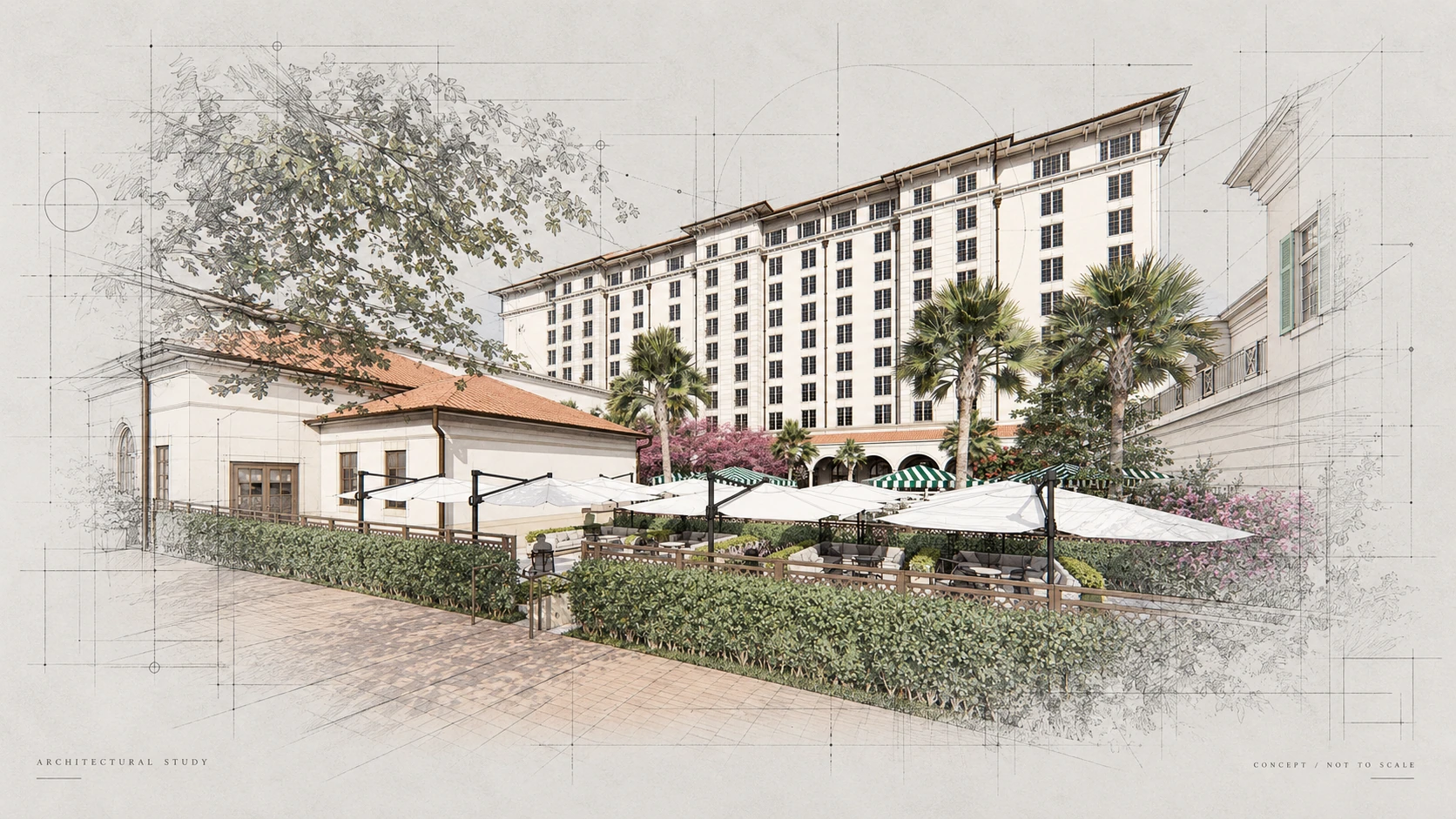 411 Meeting Street — terrace & hotel, blueprint study