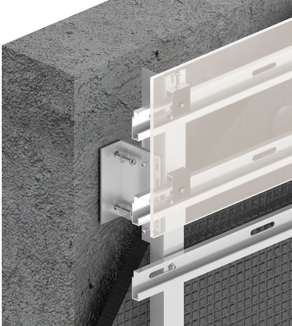 Manufacturer wall bracket, profile, insulation and carrier rail detail