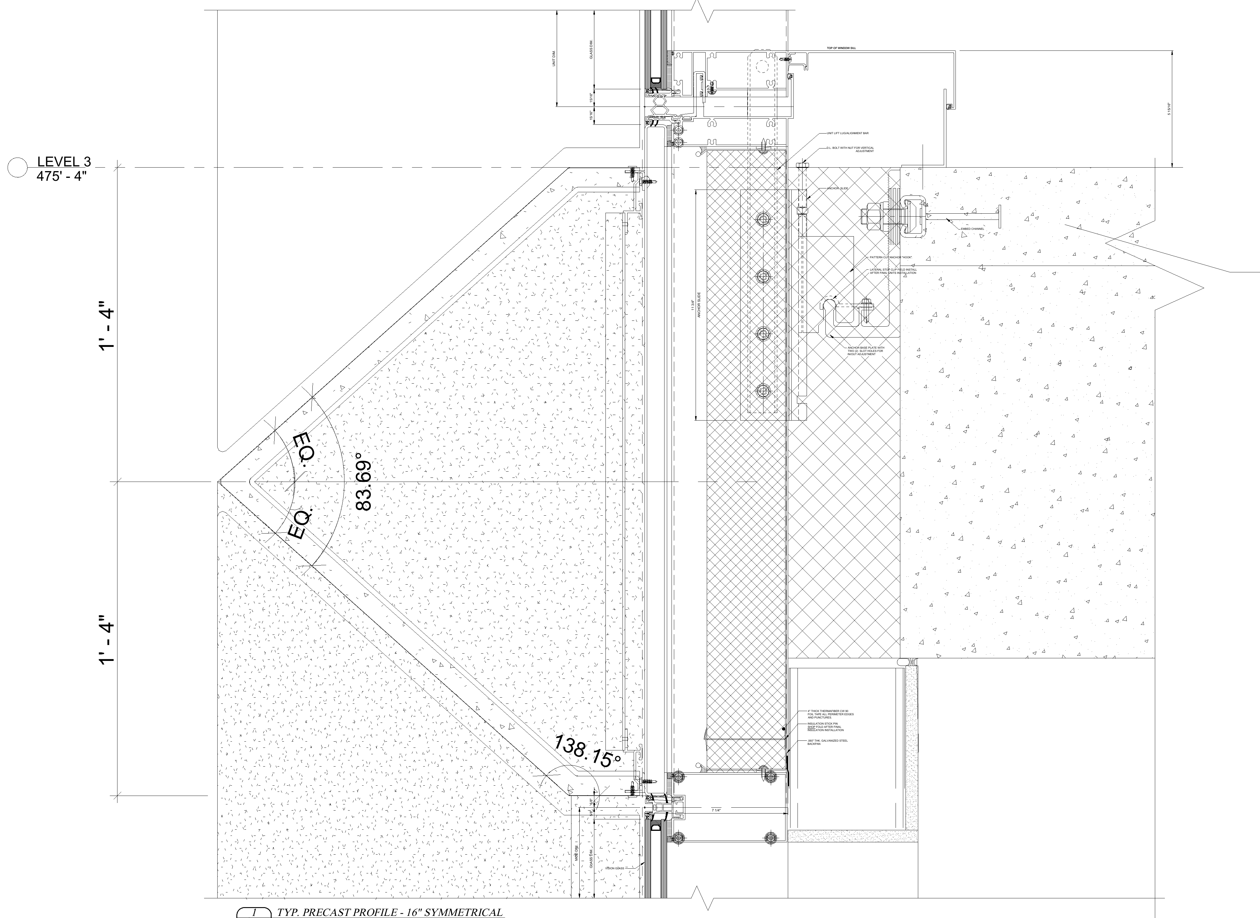 Typical precast profile, 16-inch symmetrical, at Level 3