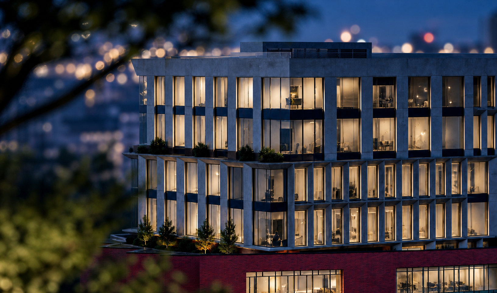 Upper office volume and facade openings